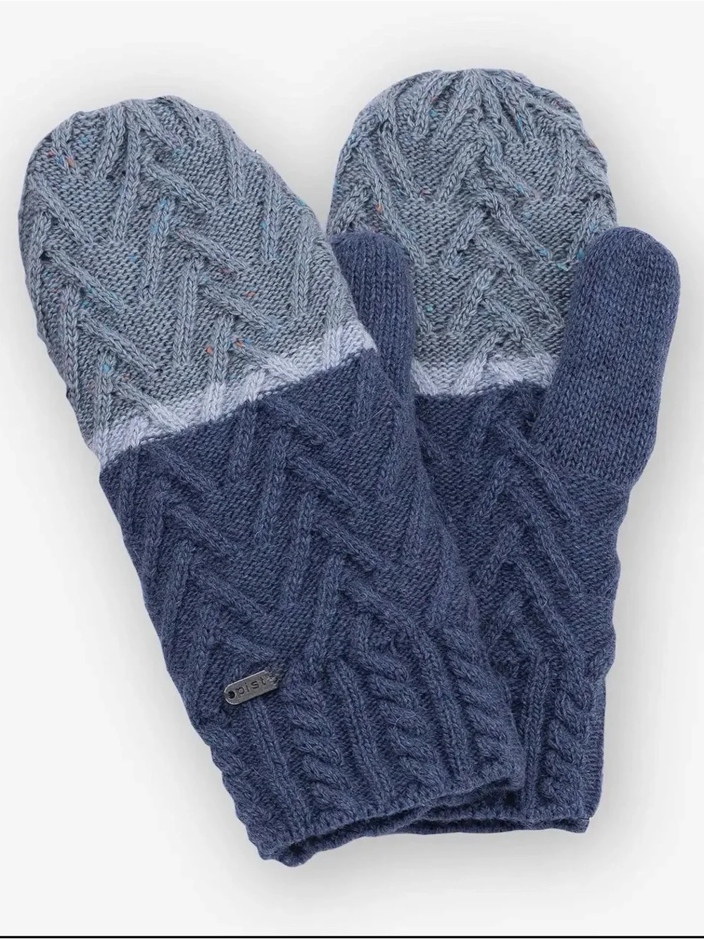 pistil Two-Tone Cable Knit Mittens in Navy and Light Blue